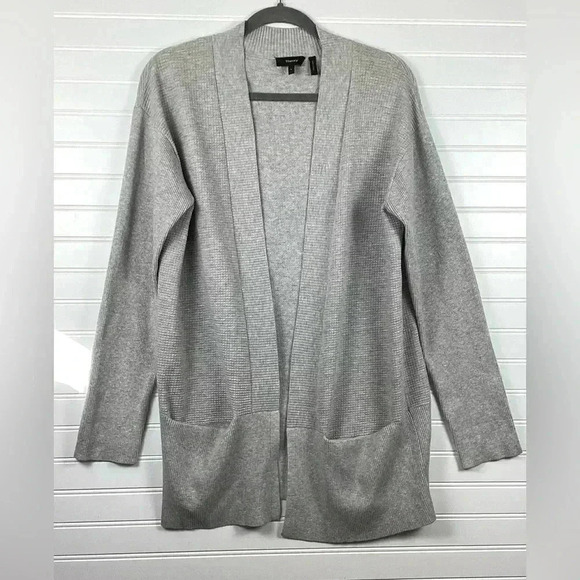 Theory Womens Open Front Long Sleeved Thin Knit Cardigan Sweater Gray Sz Large - Picture 1 of 8